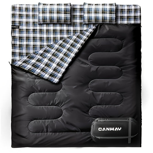 Flannel Double Sleeping Bag with 2 Pillows