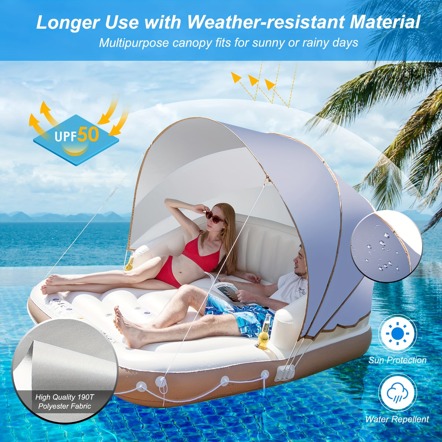 Floating Island Lounge Raft, With Canopy