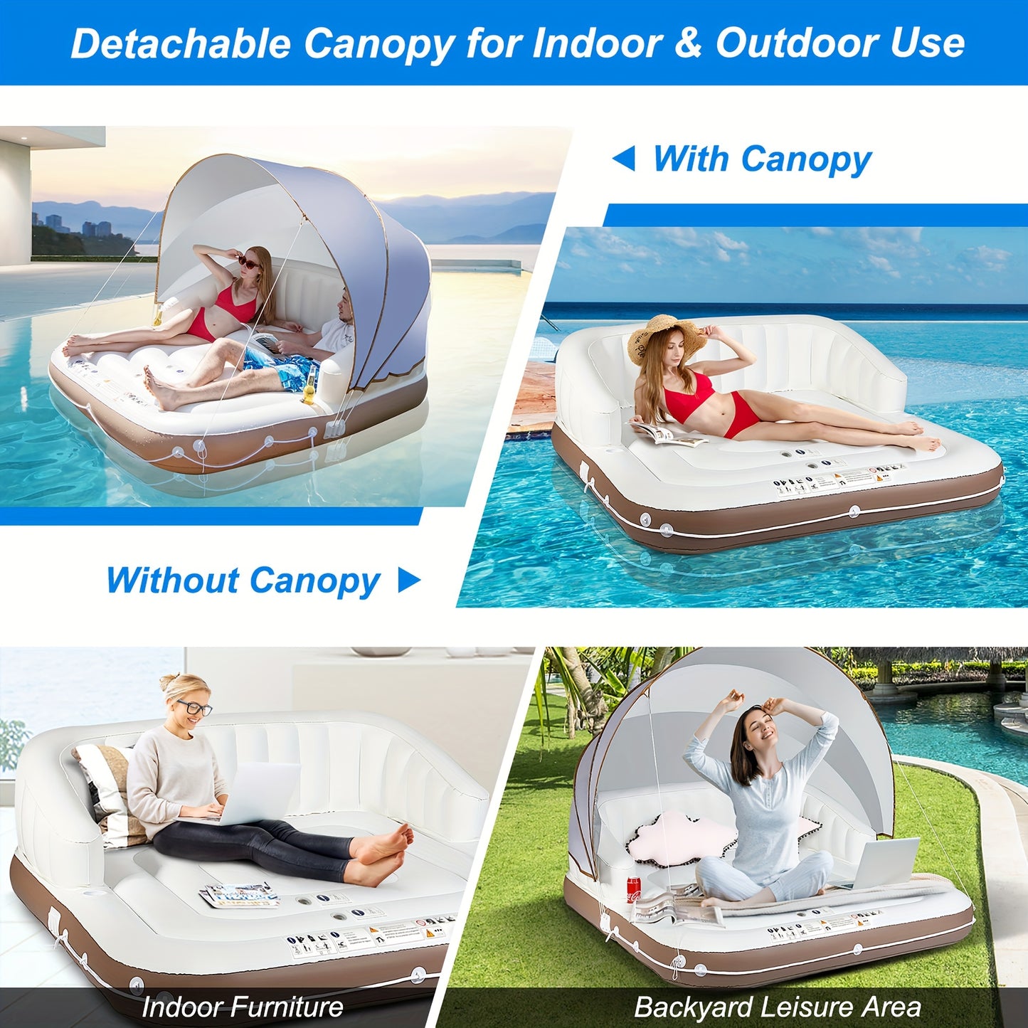 Floating Island Lounge Raft, With Canopy