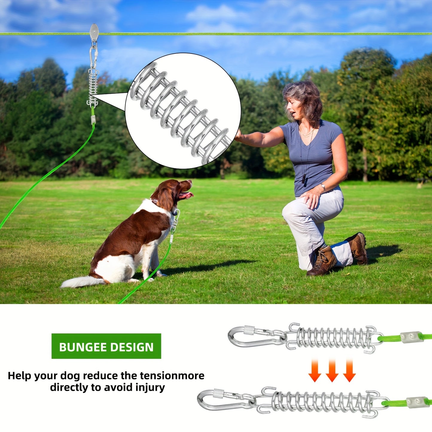 50ft/75ft/100ft Dog Zipline With 10ft Dog Runner Cable