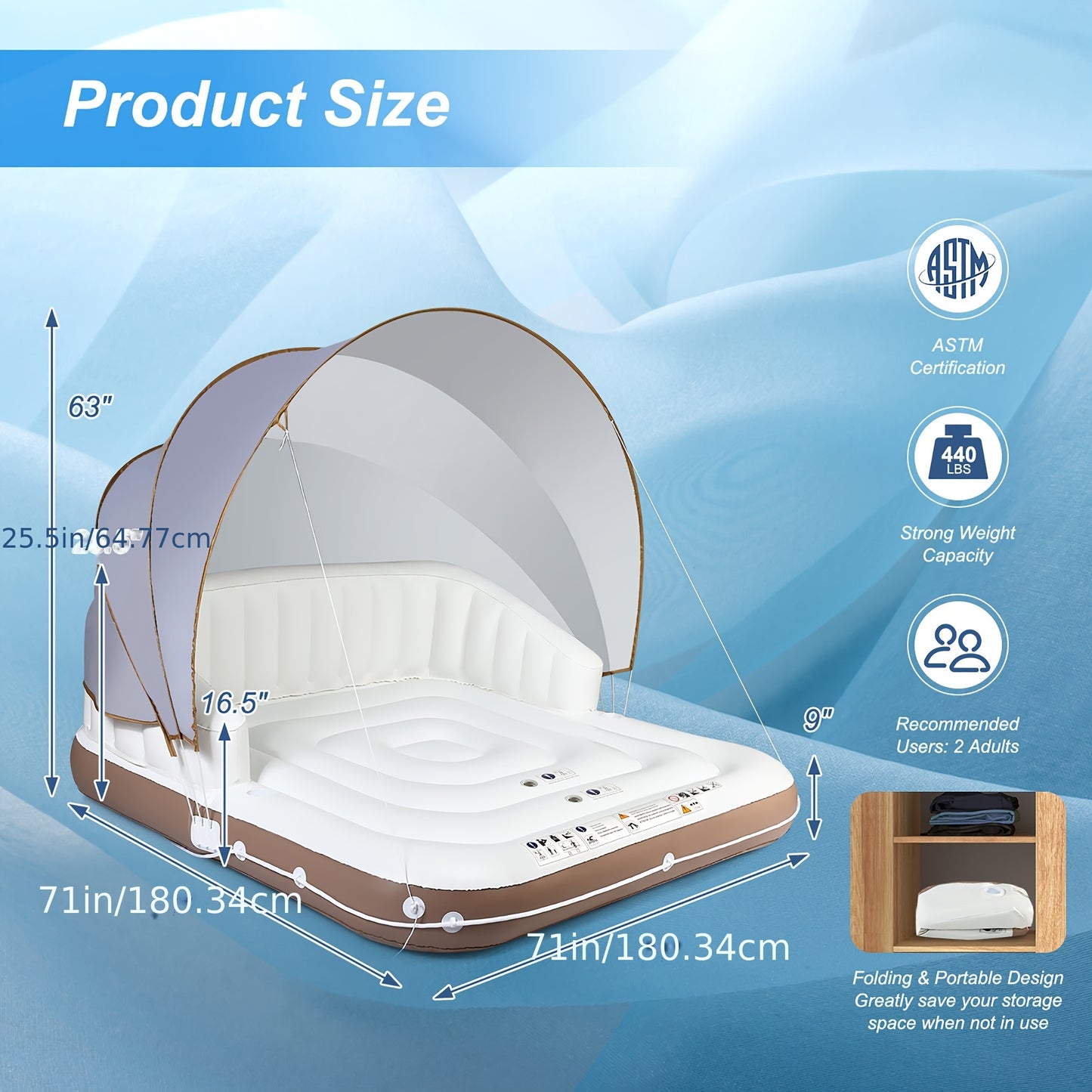 Floating Island Lounge Raft, With Canopy