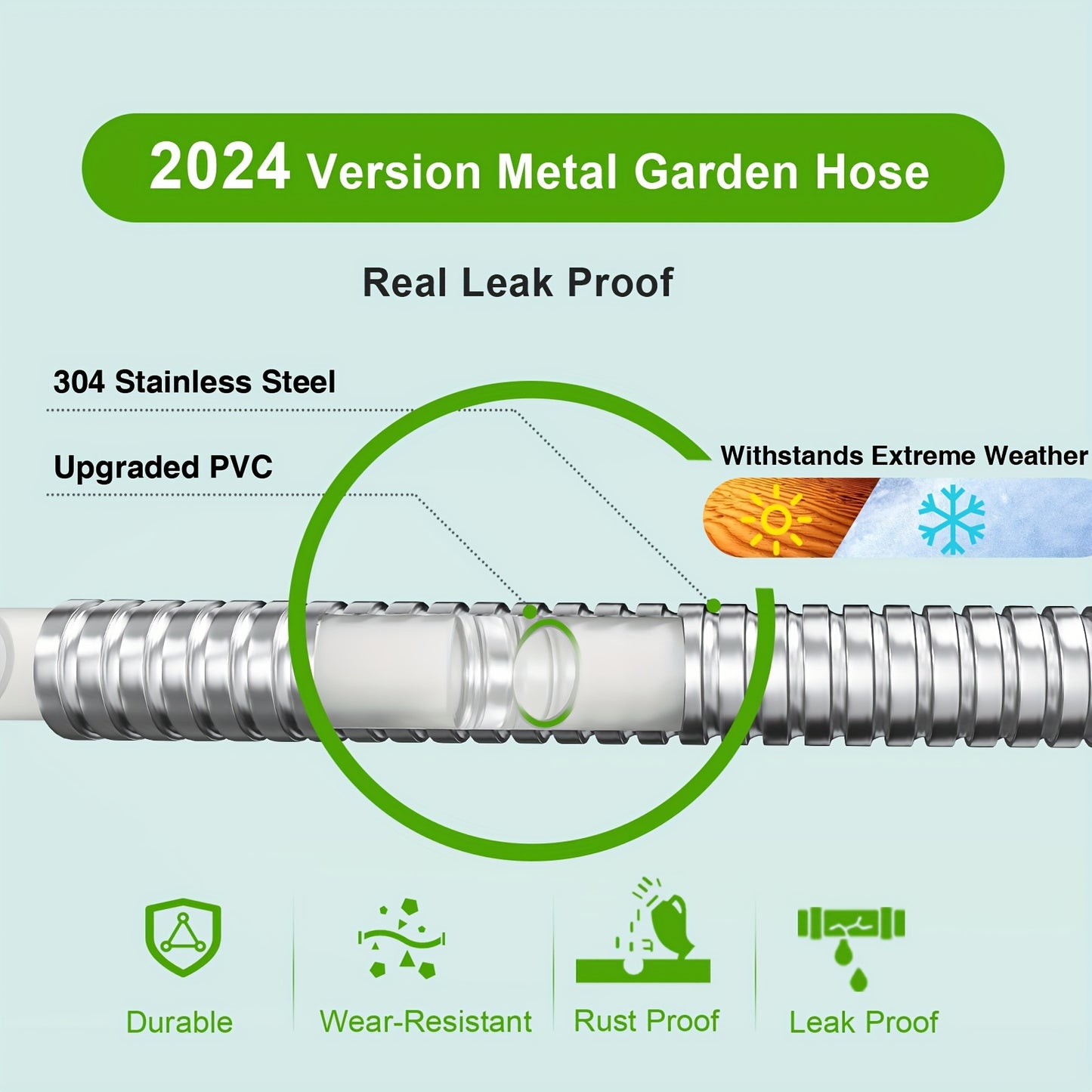 Garden Hose - 100FT - 304 Metal Tangle free