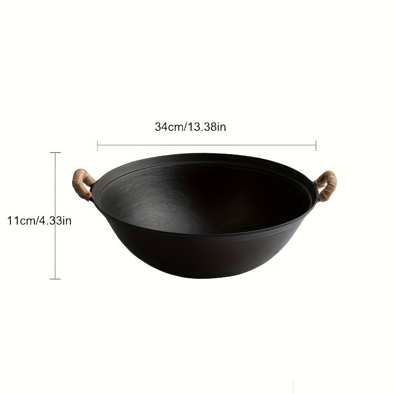 Handmade Iron Wok with Wooden Lid & Shovel Spoon Set