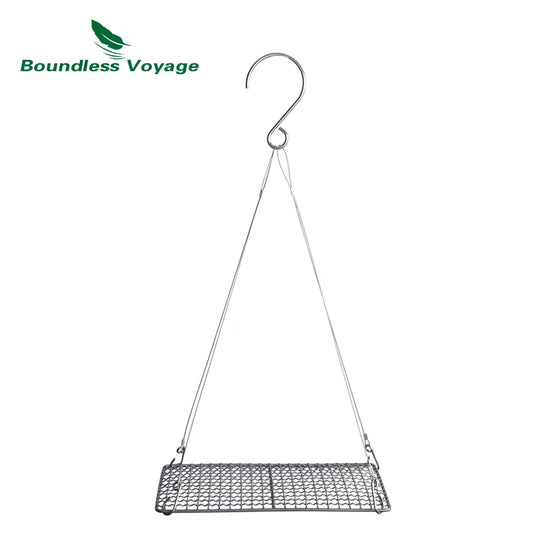 Boundless Voyage Titanium BBQ Food Grill with Hanging Chain Charcoal Carbon Furnace Barbecue Camping Picnic Garden Tableware