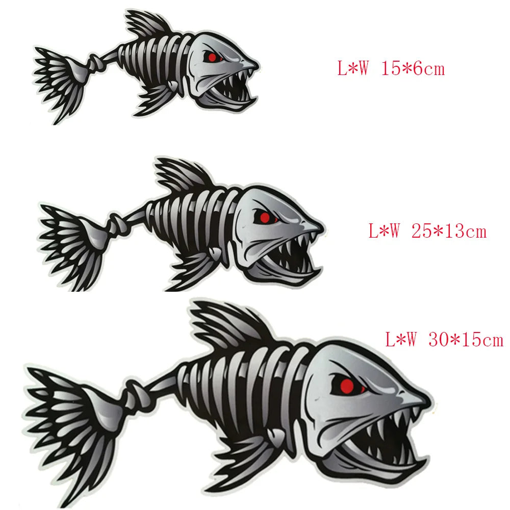 2 Pieces Scary Fish Skeleton Marine Boat Car Truck Waterproof Stylish Sticker