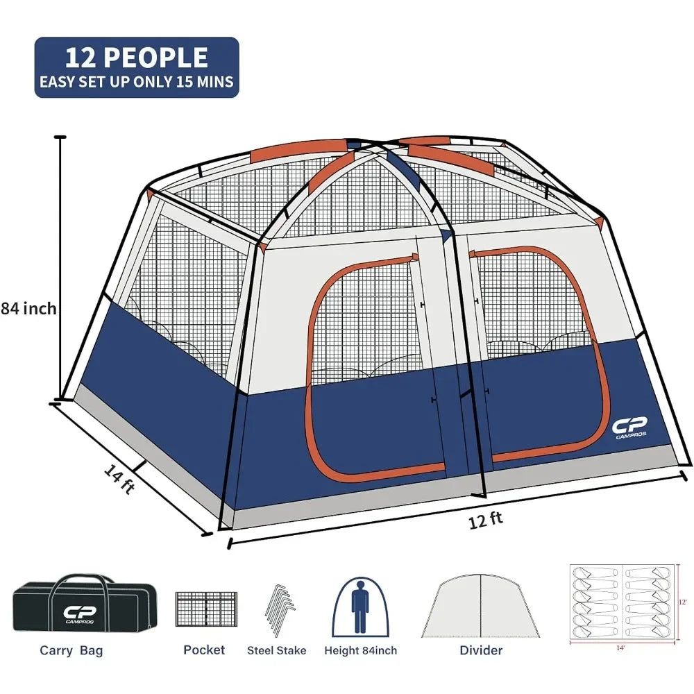 2 Room Weather Resistant Family Cabin Tent