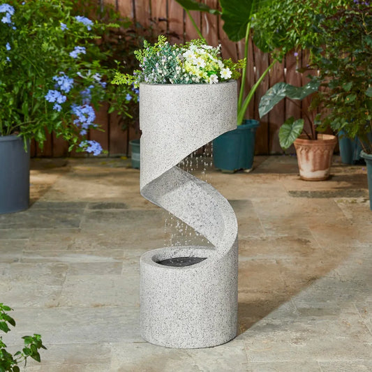 Curved Waterfall Fountain with Stone Planter