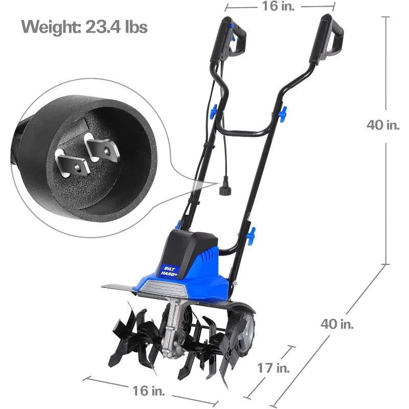 16-inch Electric Garden Rototiller with Adjustable Wheel