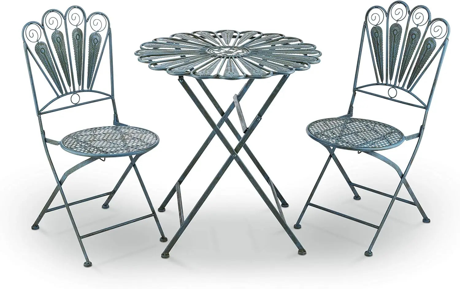 3-Piece Peacock Feather Metal Bistro Set - Michef's Outside