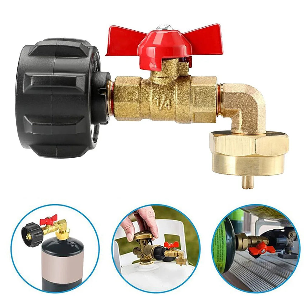 90 Degree Propane Refill Pressure Elbow Adapter And ON-Off Control Valve