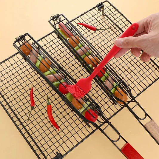 Barbecue Grill Stainless Steel Non-Stick Grill Basket with Handle BBQ Roast Rack