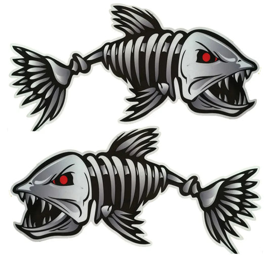 2 Pieces Scary Fish Skeleton Marine Boat Car Truck Waterproof Stylish Sticker