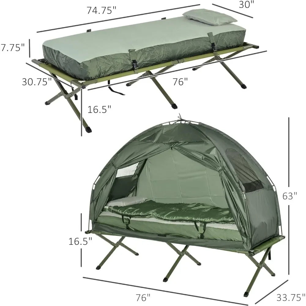 Portable Single Cot Elevated Camping Bed with Tent