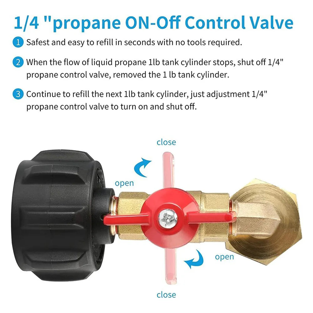 90 Degree Propane Refill Pressure Elbow Adapter And ON-Off Control Valve