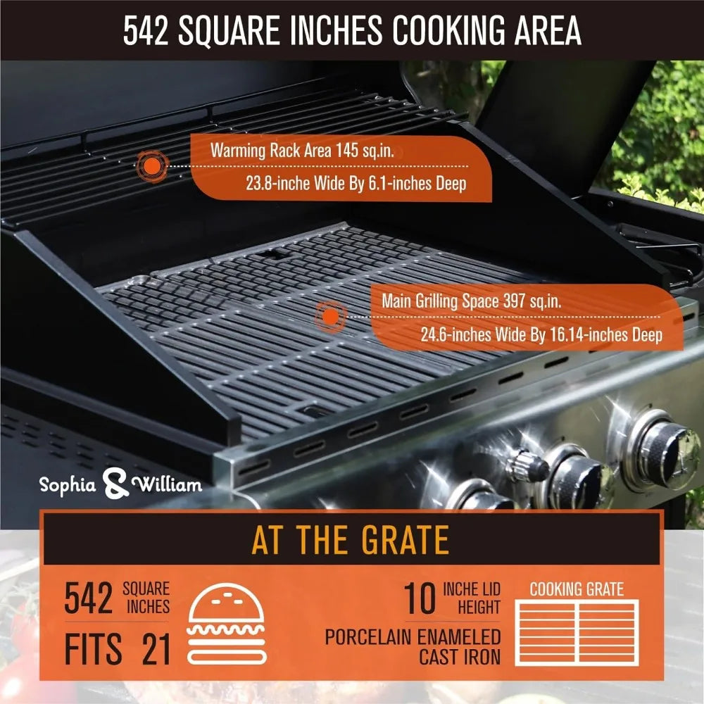 Sophia & William 4-Burner Gas Grill with Side Burner