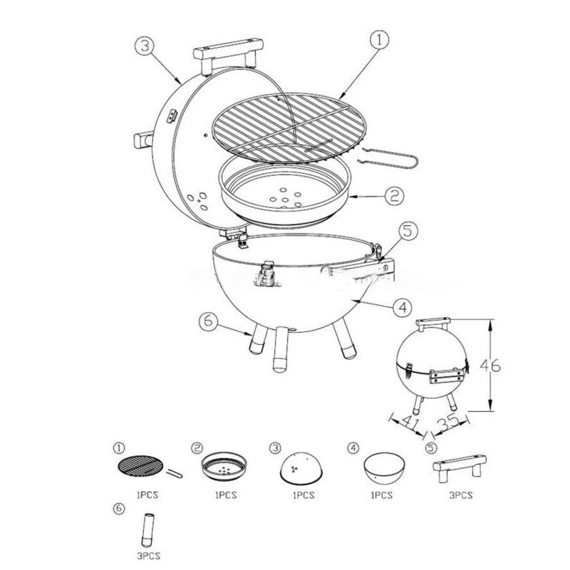 Portable 14-inch Charcoal Golf ball-shaped Oven