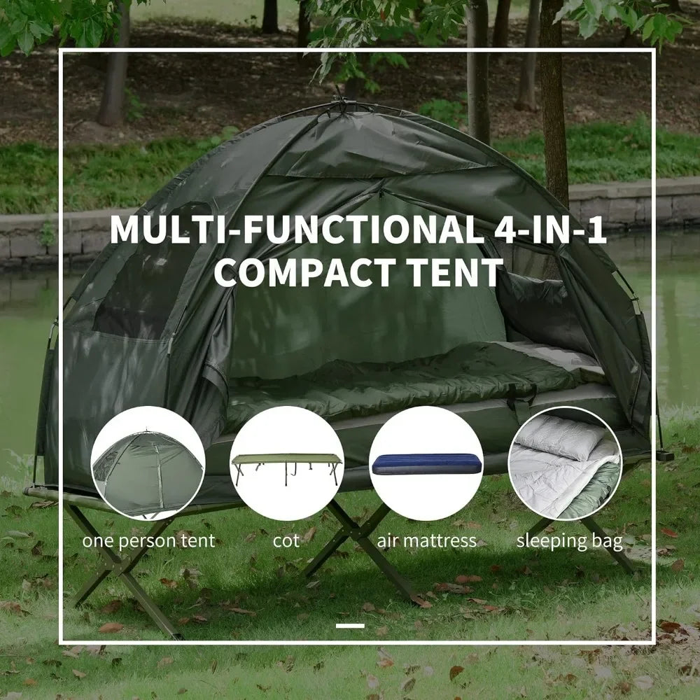 Portable Single Cot Elevated Camping Bed with Tent