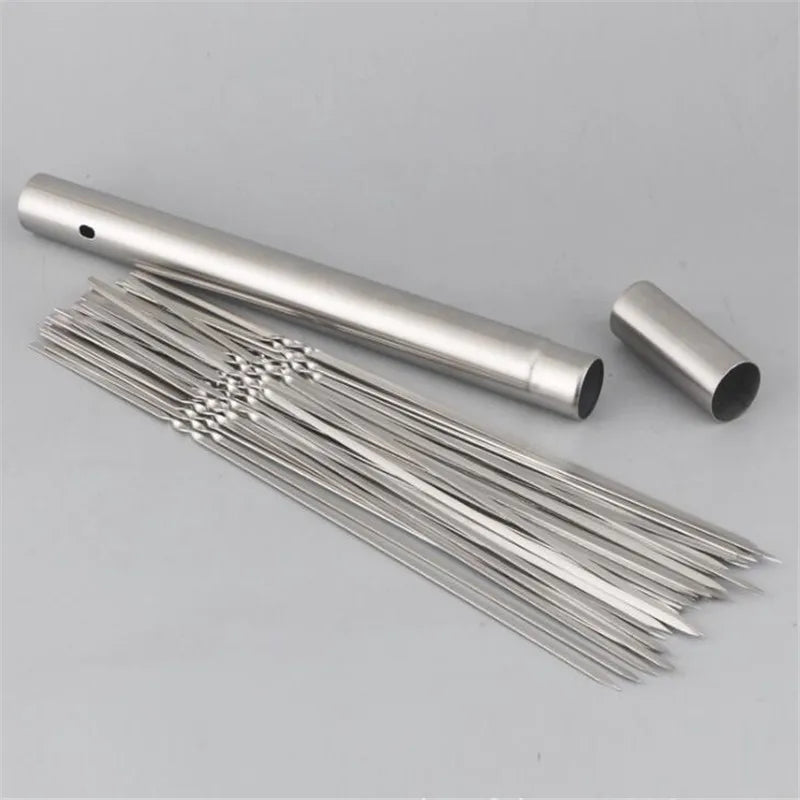 10-20pcs Stainless Steel Barbecue Skewers with Storage Tube