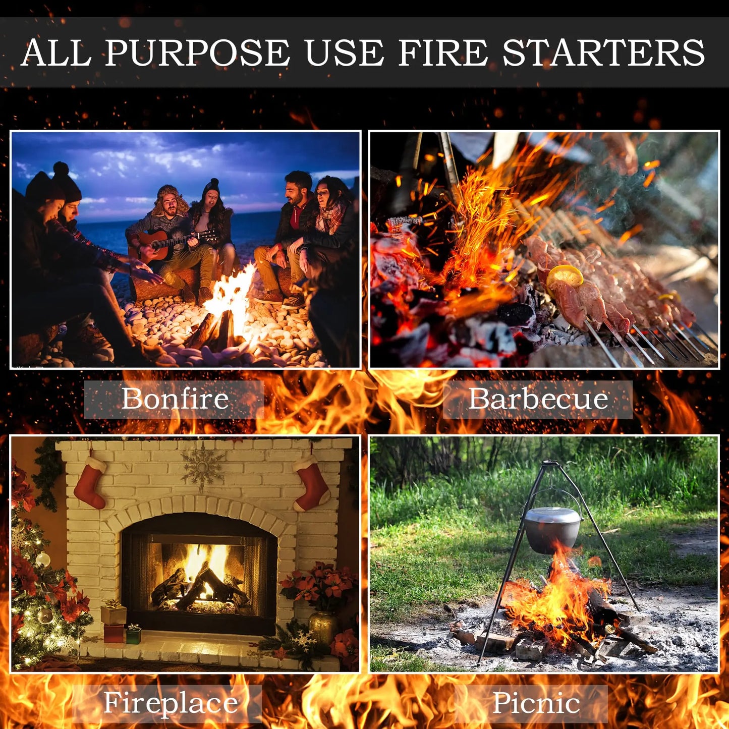 Fire Starter Sticks- Charcoal Starters for Fireplace, Wood Stove, Grill, Chimney