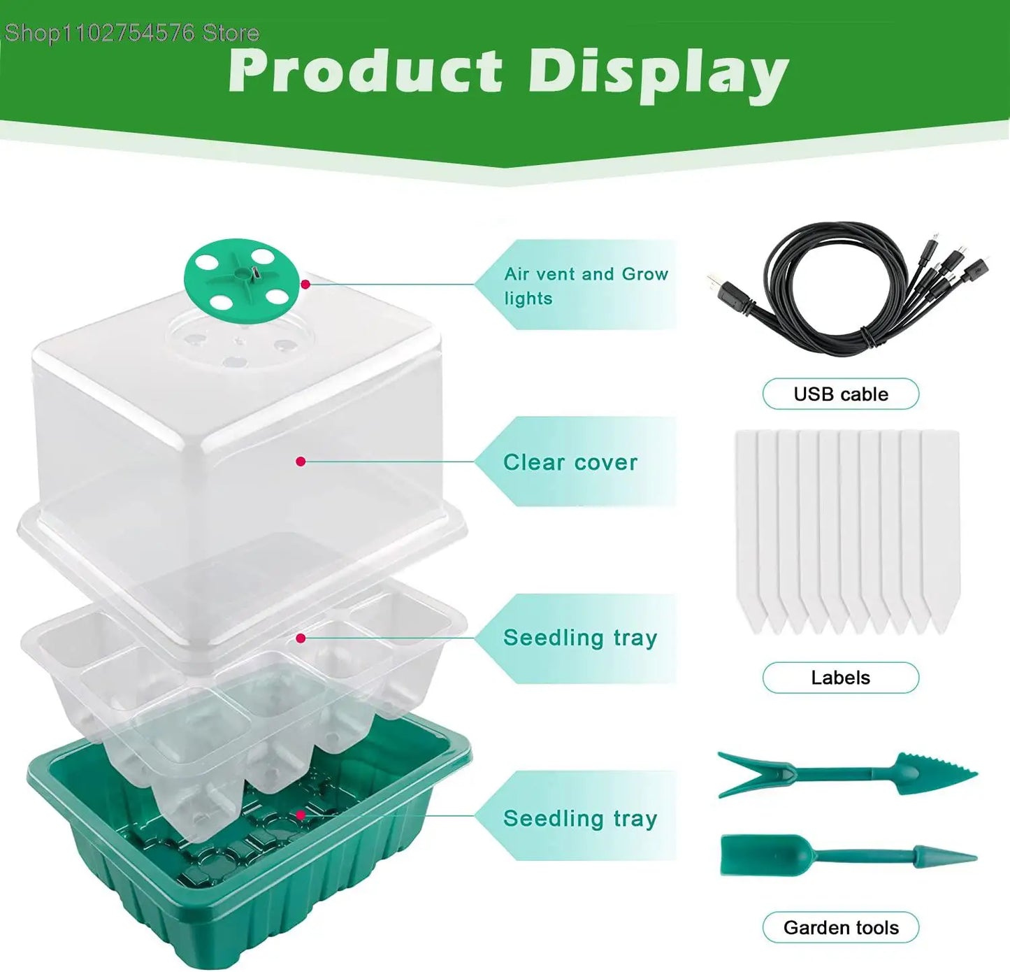 Grow Light Seedling Tray Set