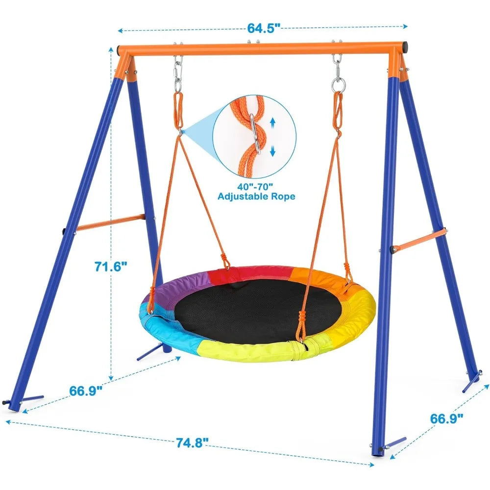 Swing Set with Heavy-Duty Metal Frame and Adjustable Ropes