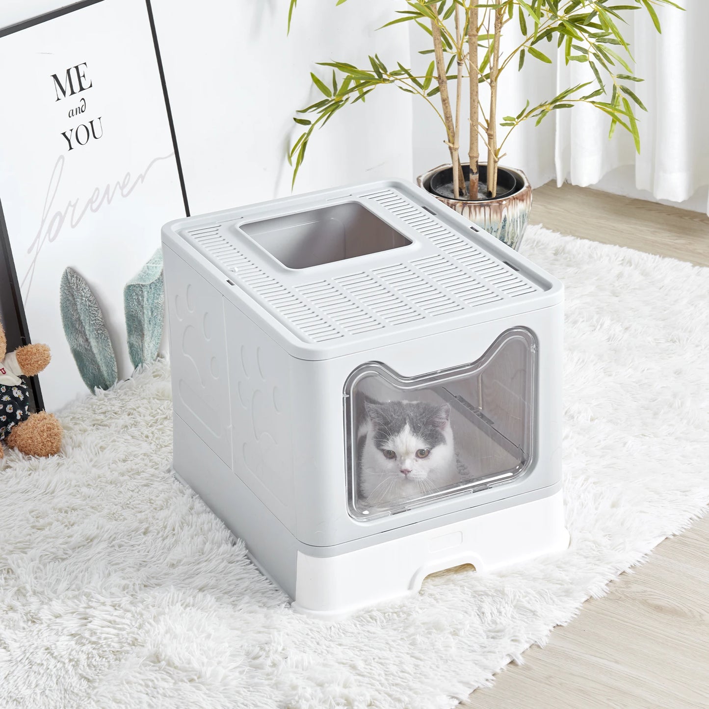 Cat Litter Box w/Front Entry & Top Exit