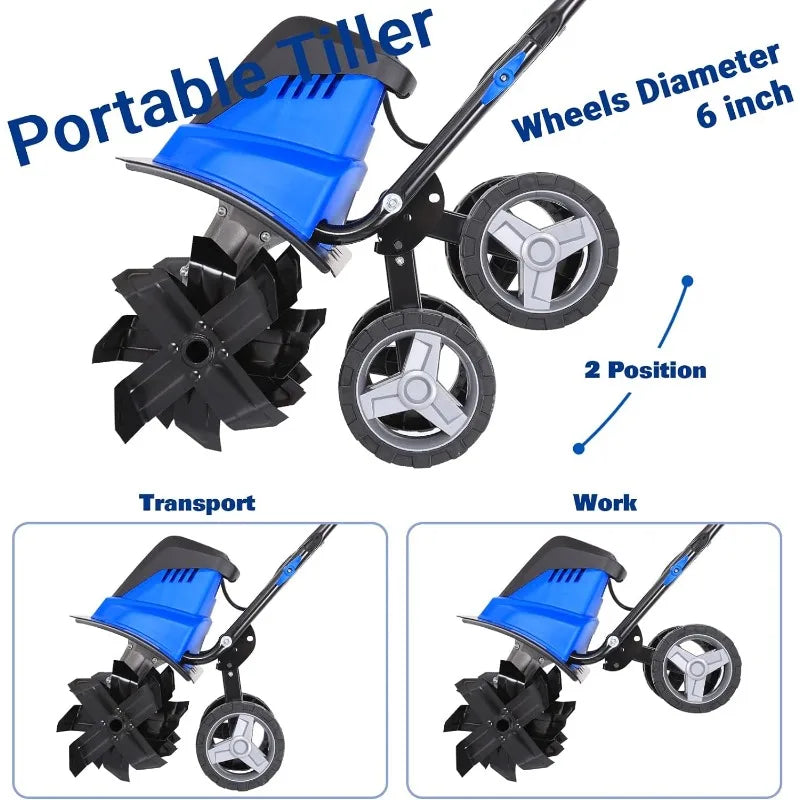 16-inch Electric Garden Rototiller with Adjustable Wheel