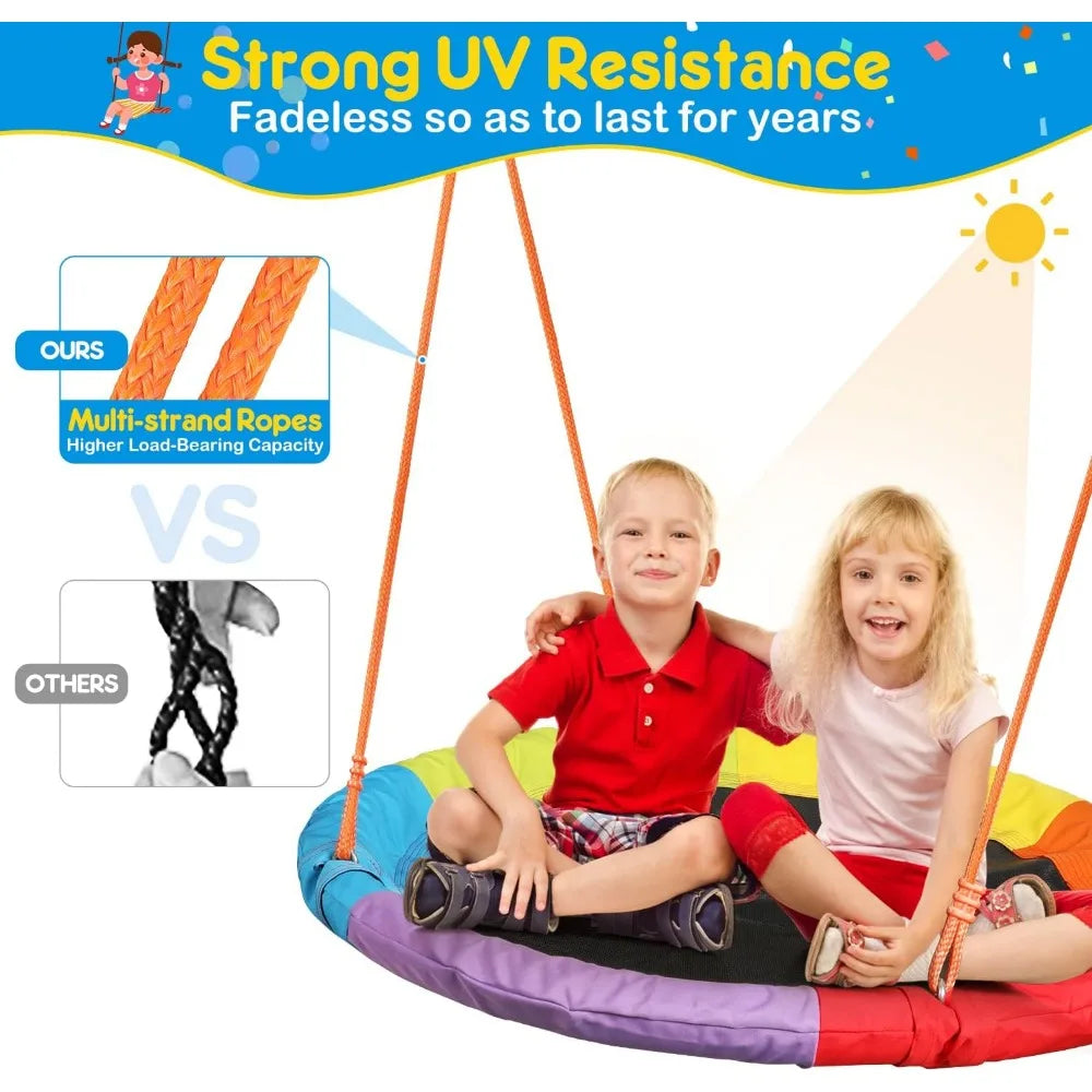 Swing Set with Heavy-Duty Metal Frame and Adjustable Ropes