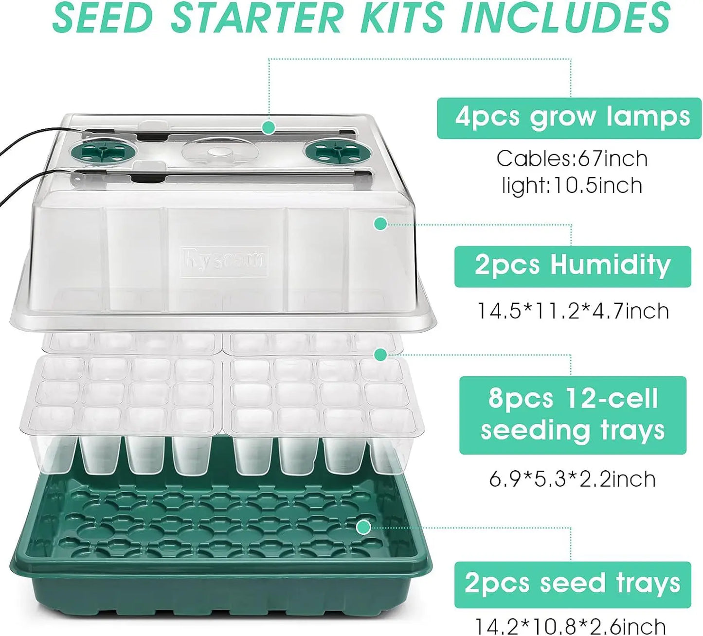 2 Pack Seed Starter Tray with Grow Lights