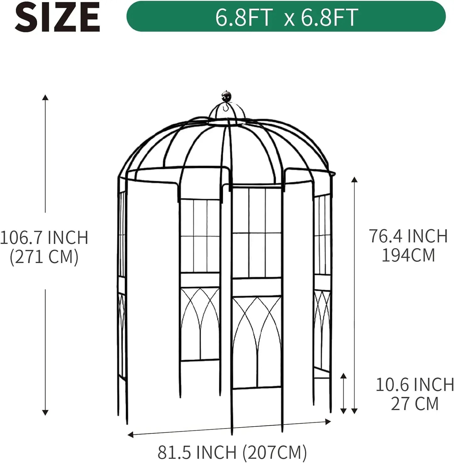 Garden Arbors Birdcage 9' High x 6.8' Wide Metal Pergola