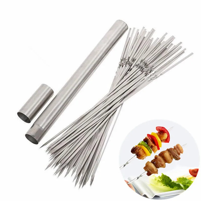 10-20pcs Stainless Steel Barbecue Skewers with Storage Tube