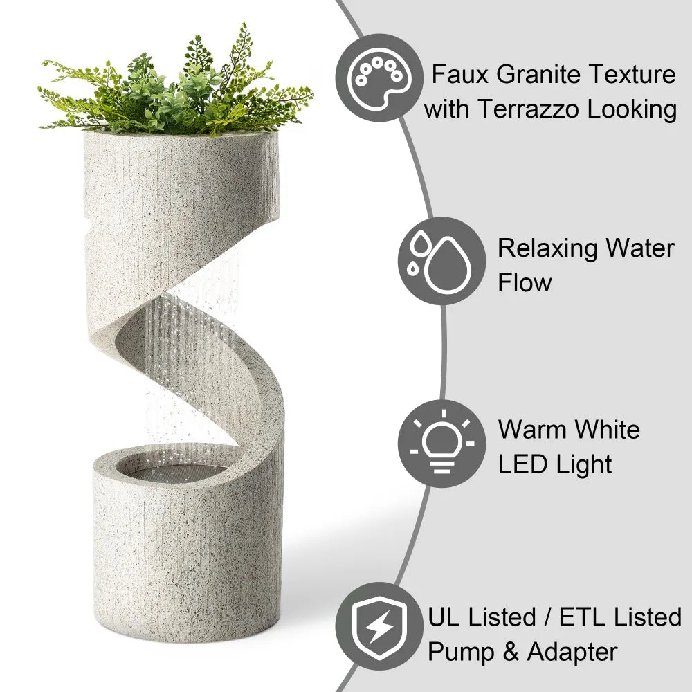 Curved Waterfall Fountain with Stone Planter