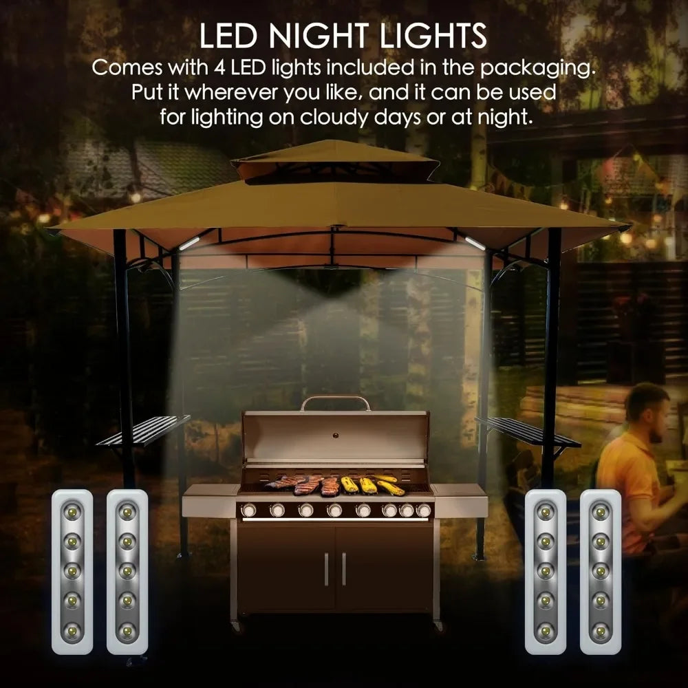 Gazebo Grill Canopy with 4pcs Detachable LED Light 8'X5'