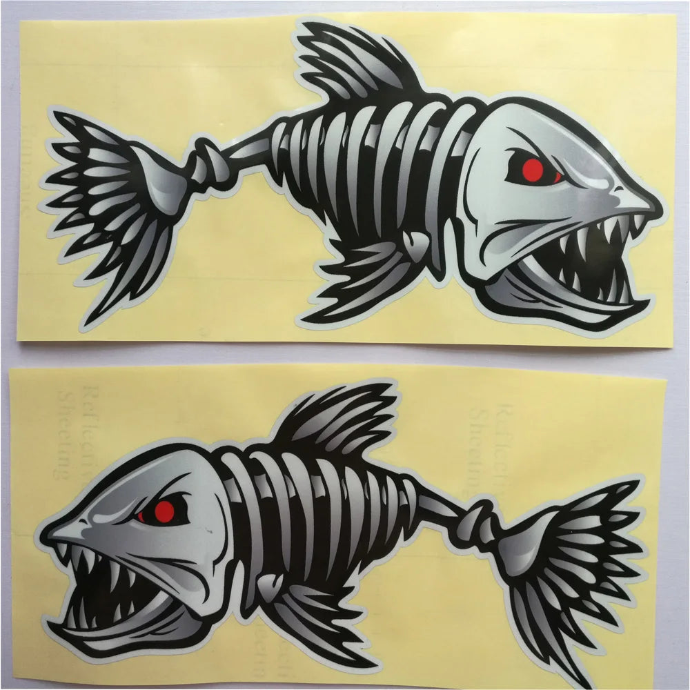 2 Pieces Scary Fish Skeleton Marine Boat Car Truck Waterproof Stylish Sticker