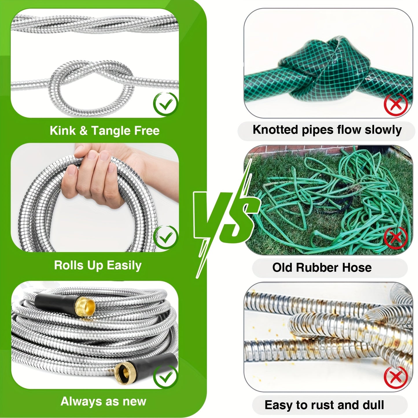 Garden Hose - 100FT - 304 Metal Tangle free