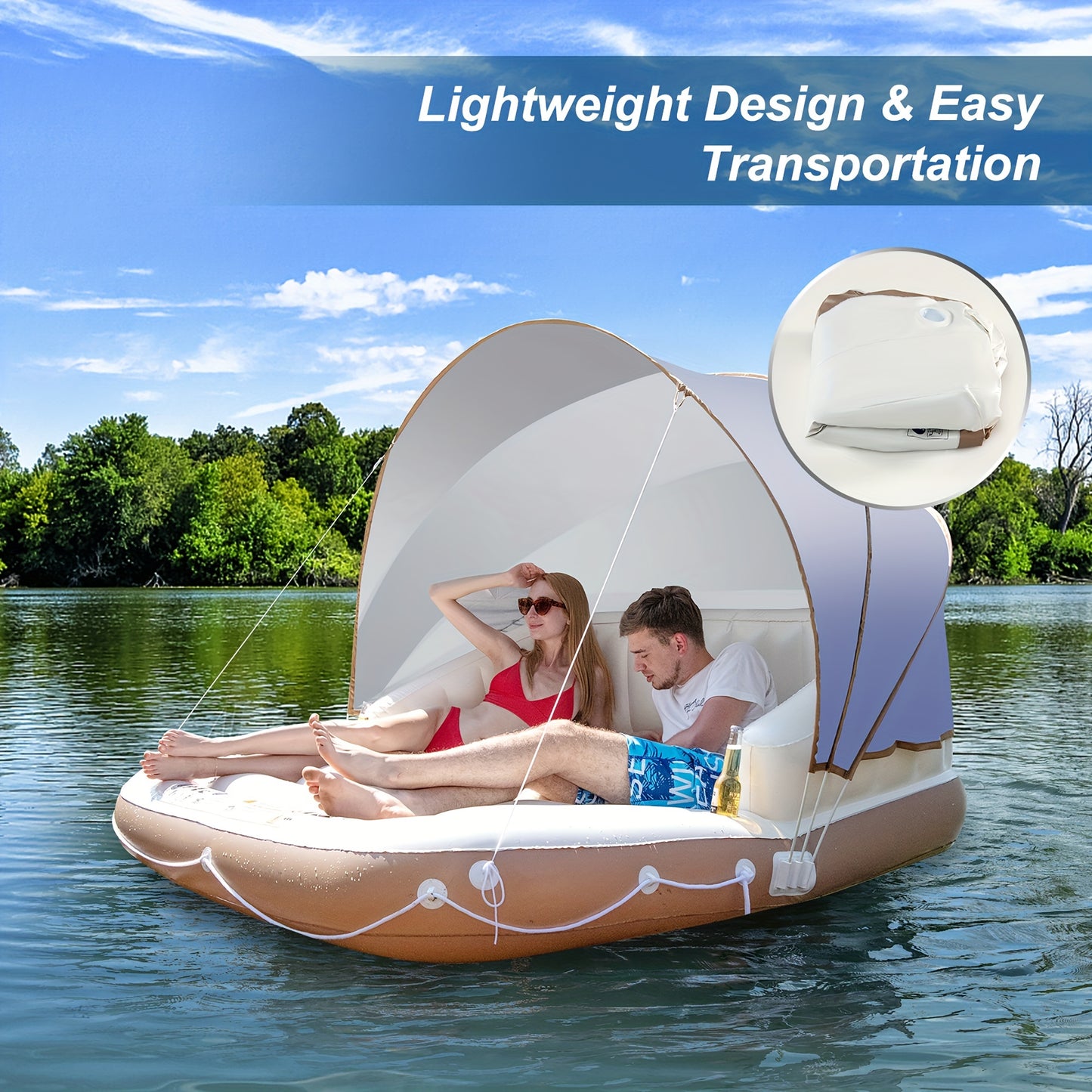 Floating Island Lounge Raft, With Canopy